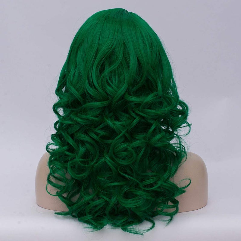 ساينج لين شعر مستعار Cying Lin بطول 45.72 سم طويل مجعد باللون الأخضر الداكن من ألياف النحل المقاومة للحرارة شعر صناعي للحفلات التنكرية بيلوكا (أخضر داكن) - Image 4